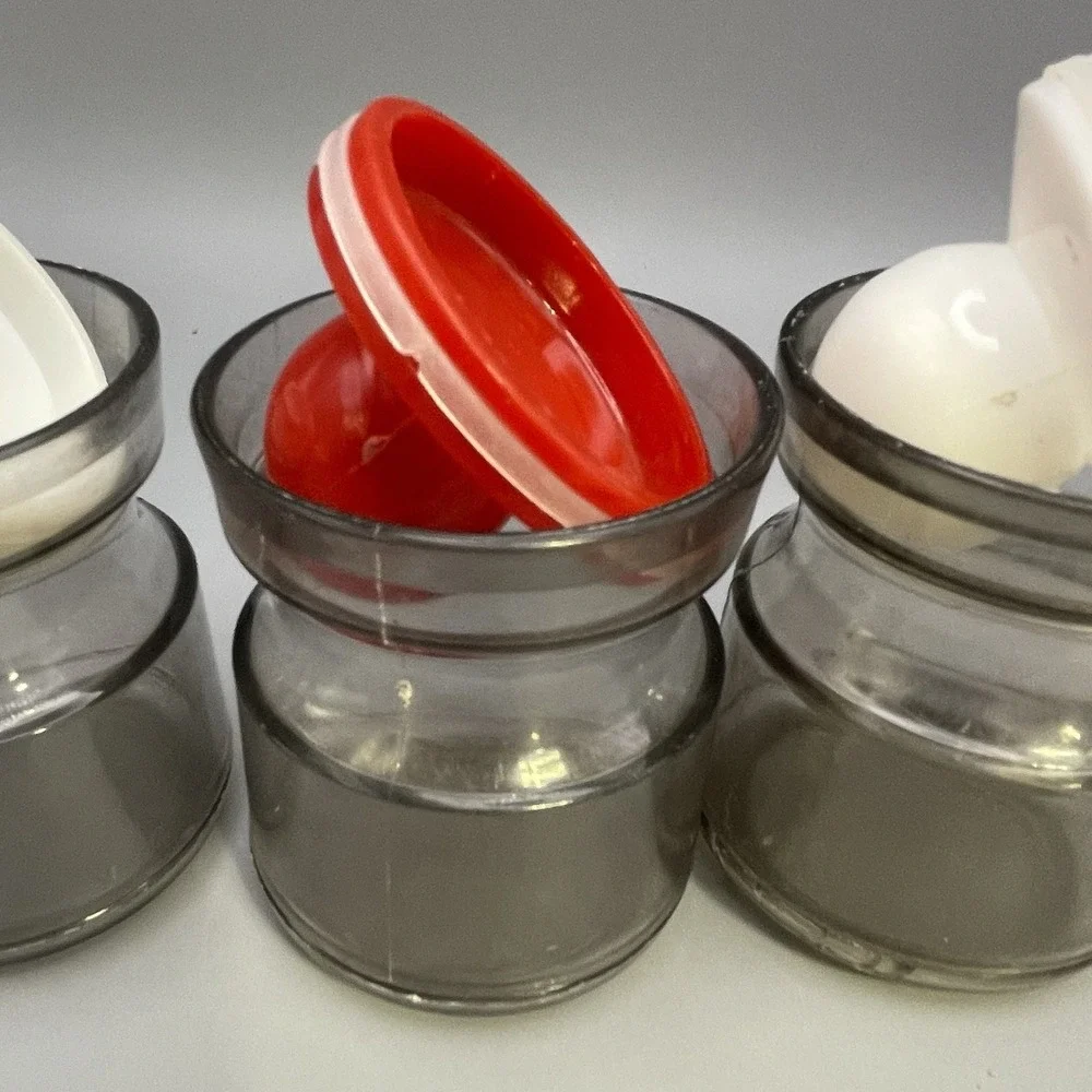 Vtg 4 MCM Storage Jars Desk Organization Red Blue White‎ Ball Lids Retro *Read